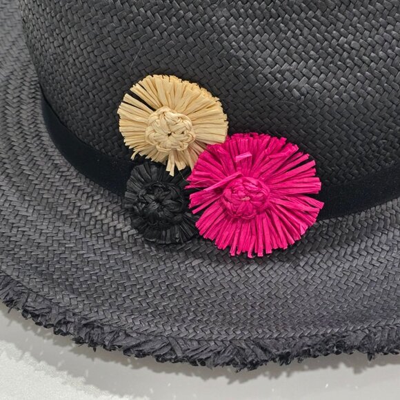 Victoria’s Secret ✦ Black Woven Straw Hat ✦ Fringe Brim w/ Floral Accents OS NWT main image 7